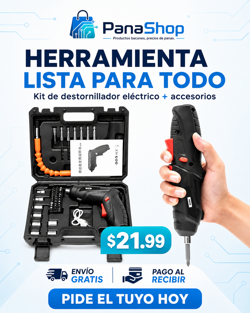 Kit Destornillador Eléctrico Recargable + Accesorios | PanaShop